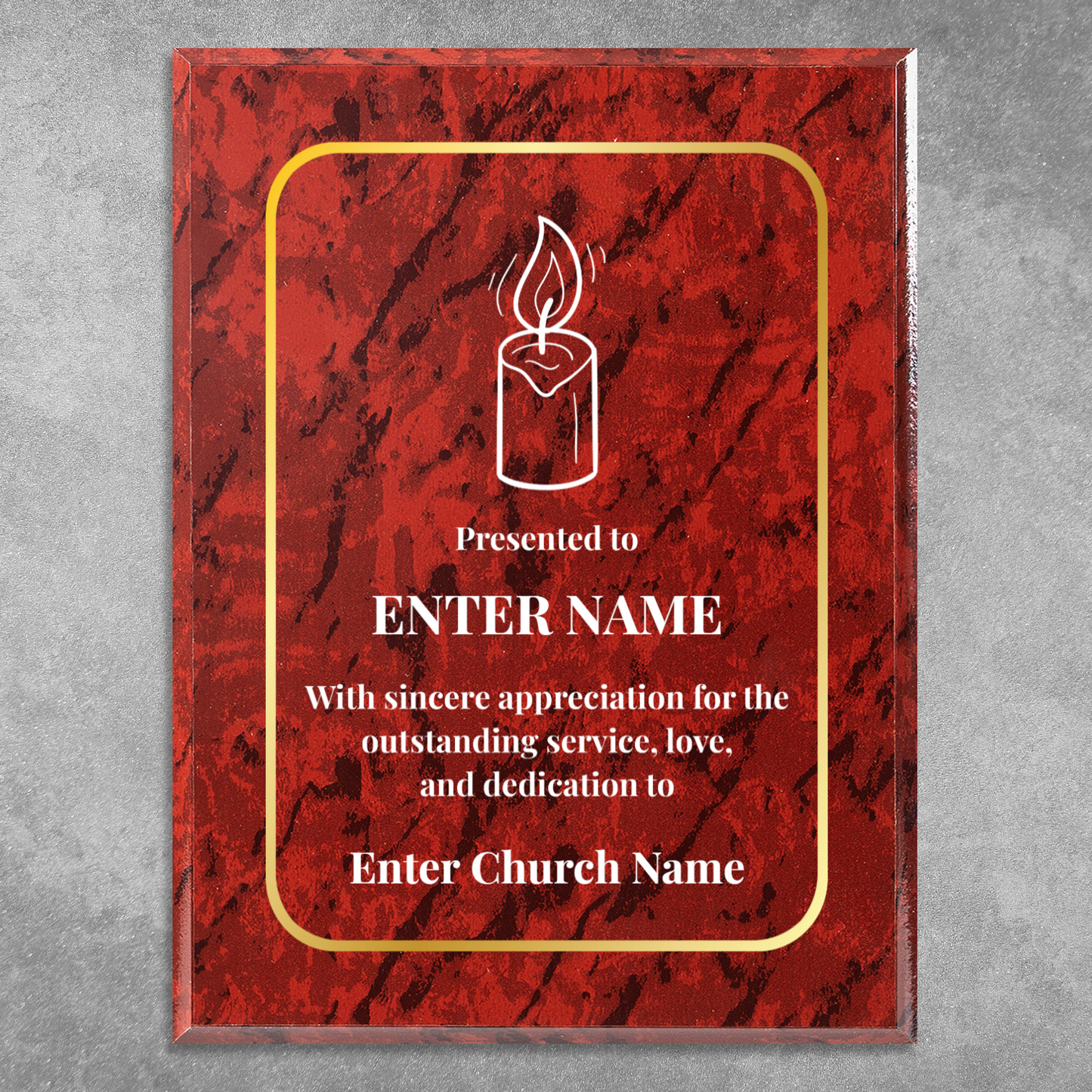 Personalized Church Candle 9" x 12" UV Printed Luxury Award