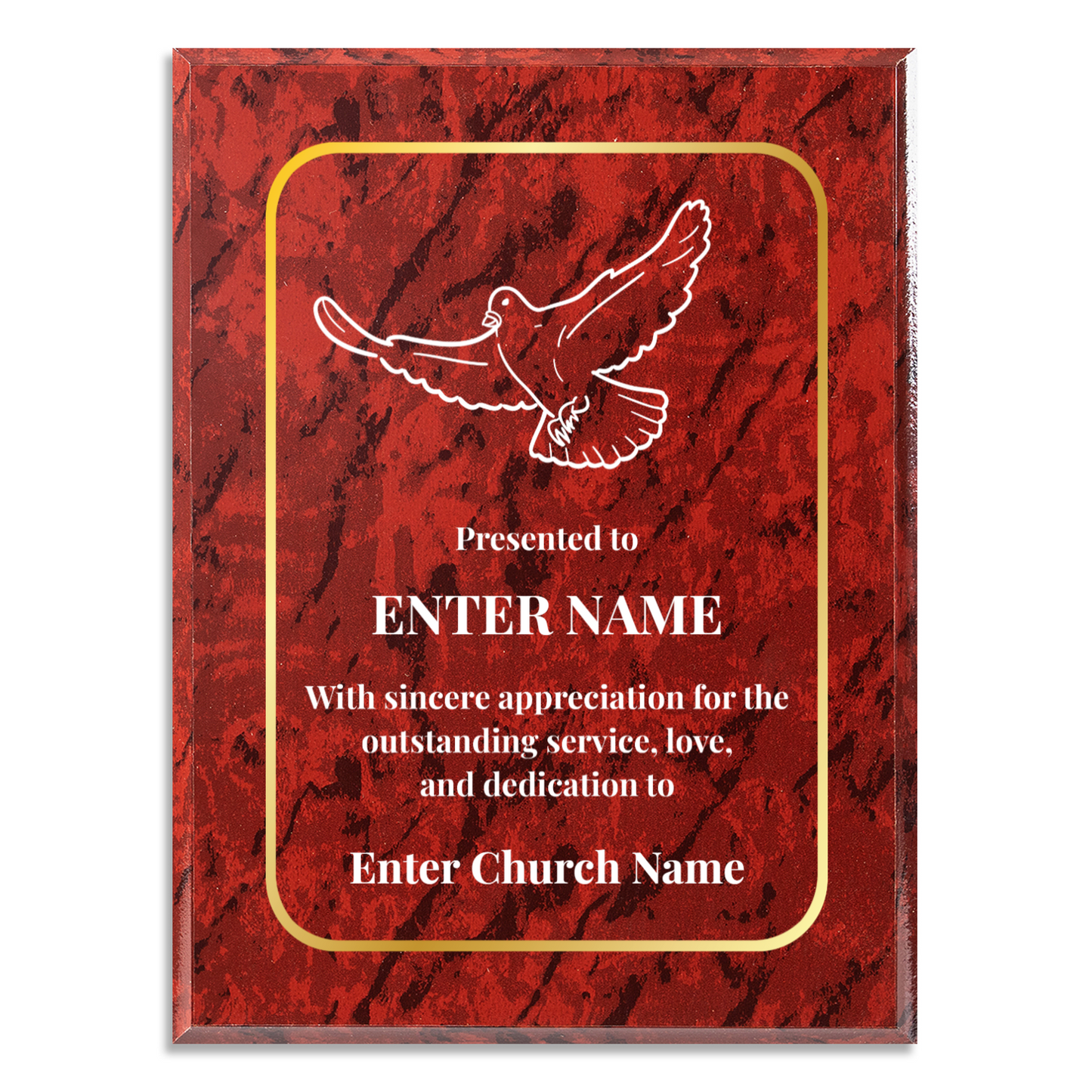 Personalized Church Dove Of Peace 9" x 12" UV Printed Luxury Award