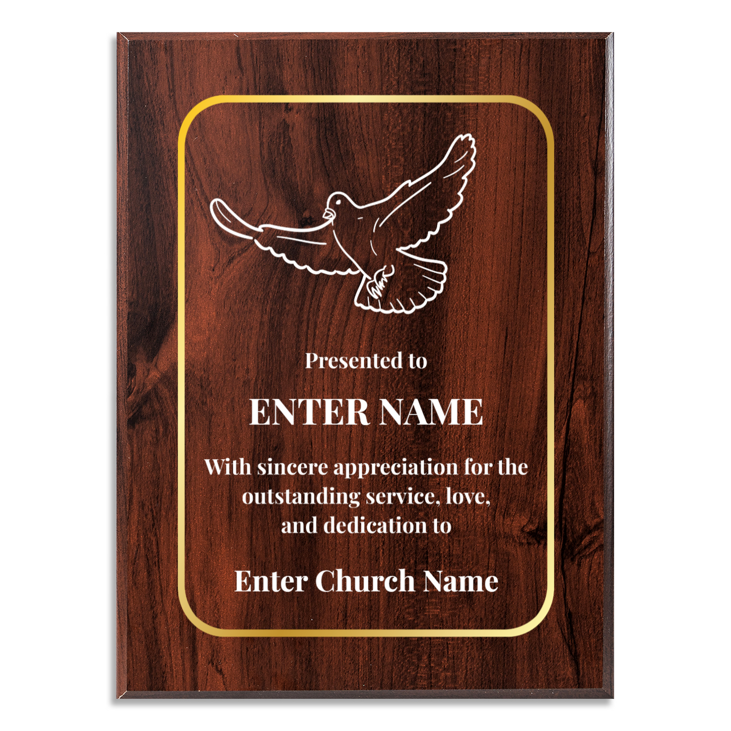 Personalized Church Dove Of Peace 9" x 12" UV Printed Luxury Award