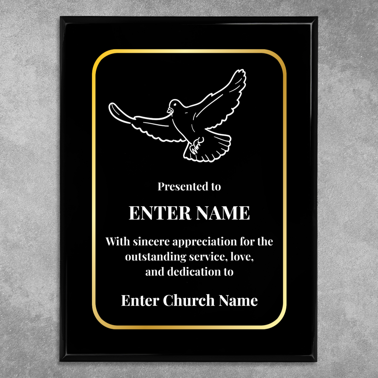 Personalized Church Dove Of Peace 9" x 12" UV Printed Luxury Award