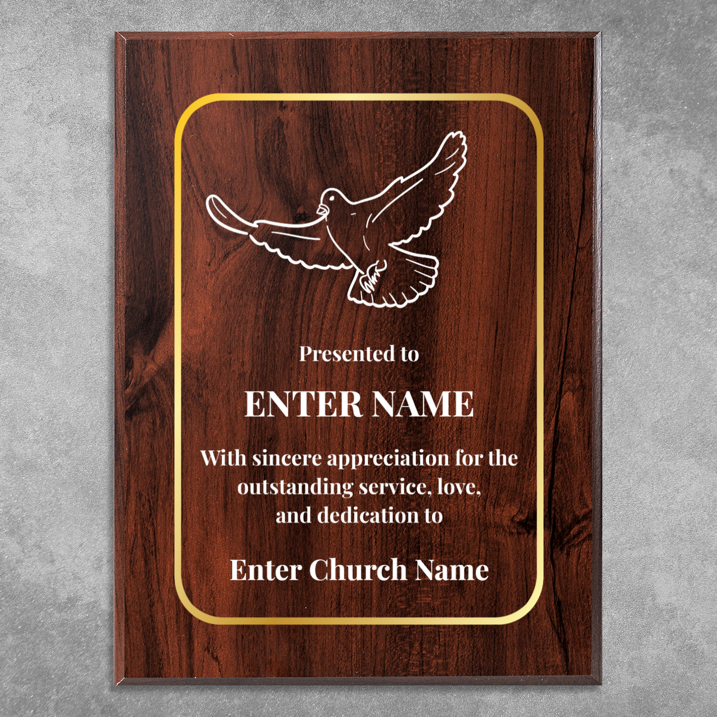 Personalized Church Dove Of Peace 9" x 12" UV Printed Luxury Award