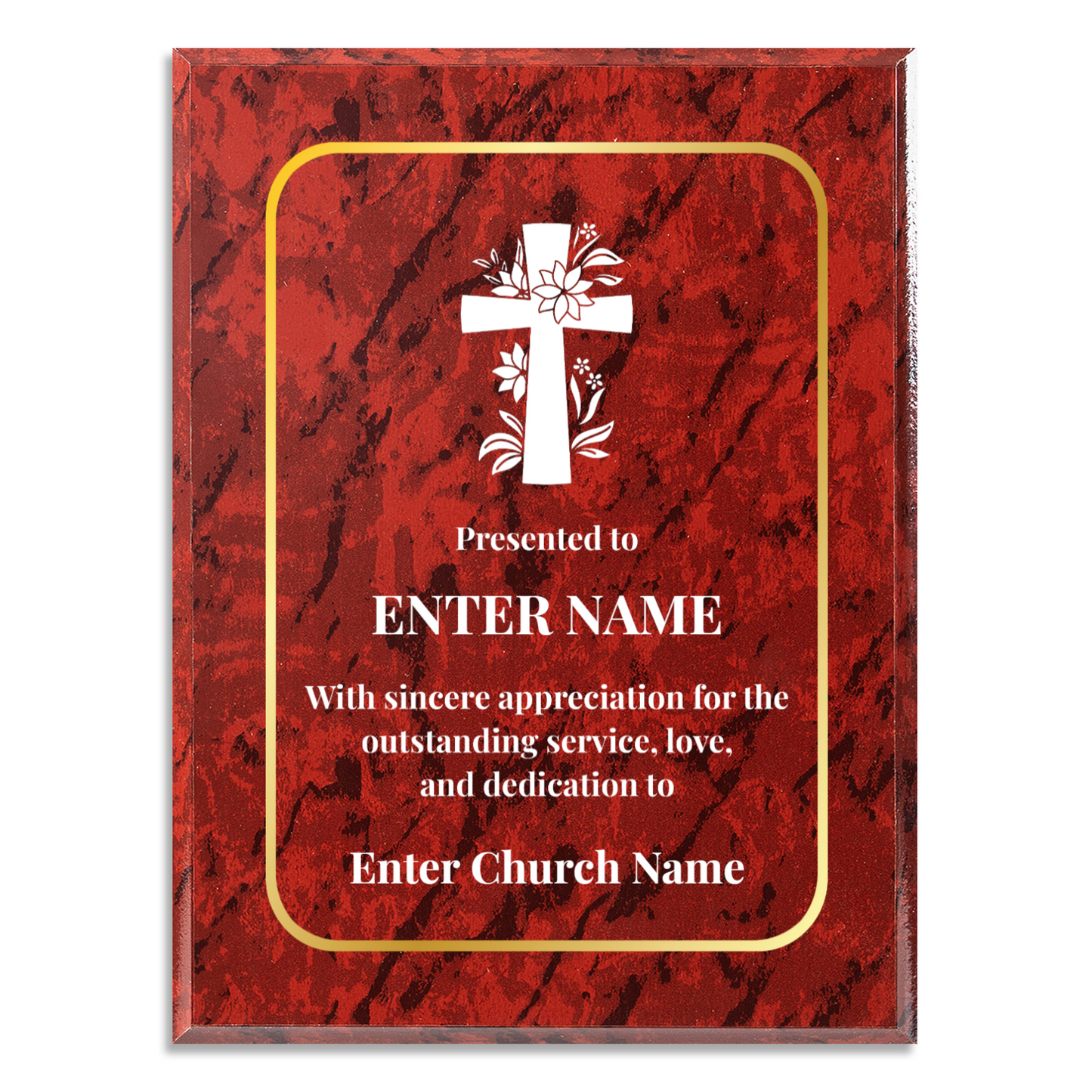 Personalized Church Floral Cross 9" x 12" UV Printed Luxury Award