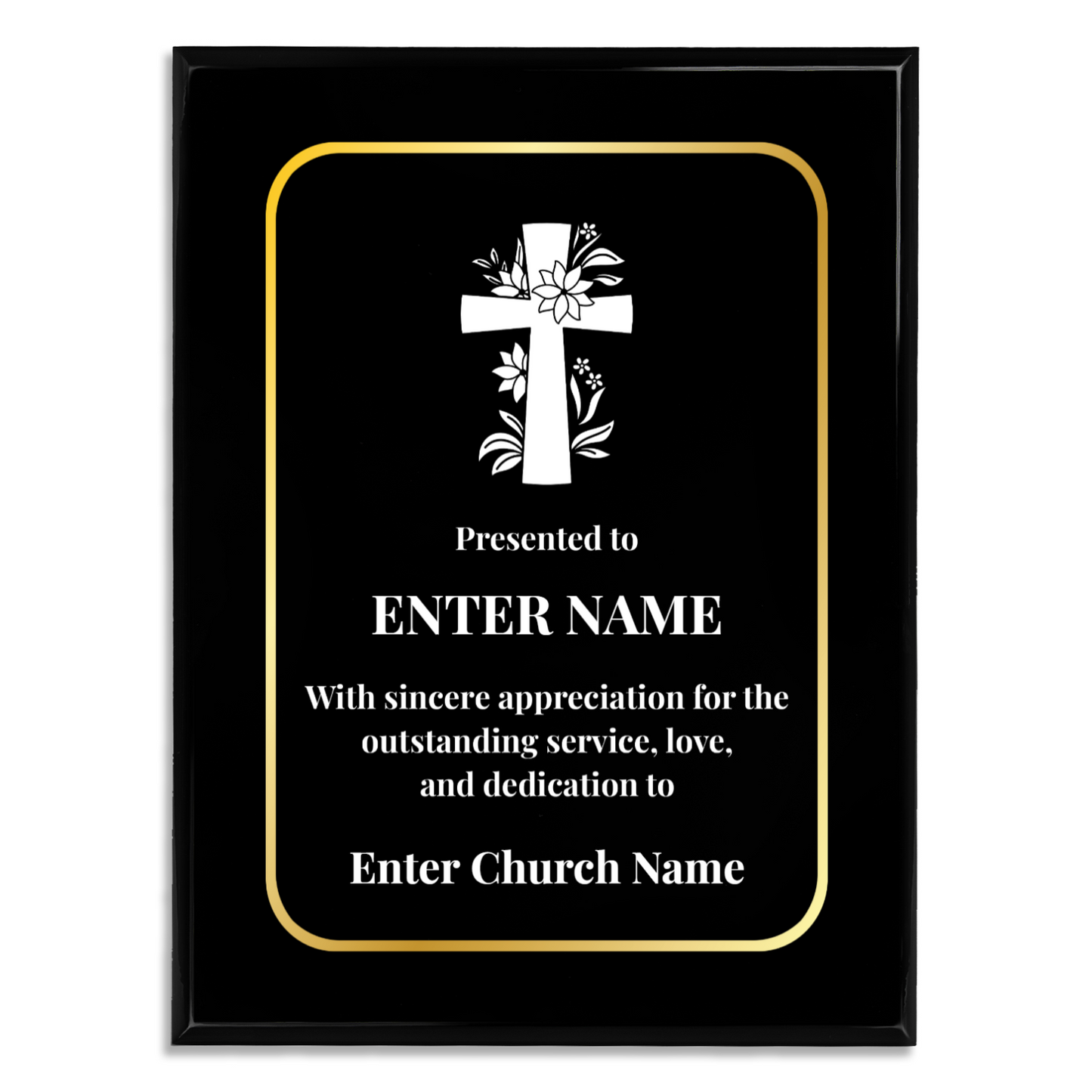 Personalized Church Floral Cross 9" x 12" UV Printed Luxury Award