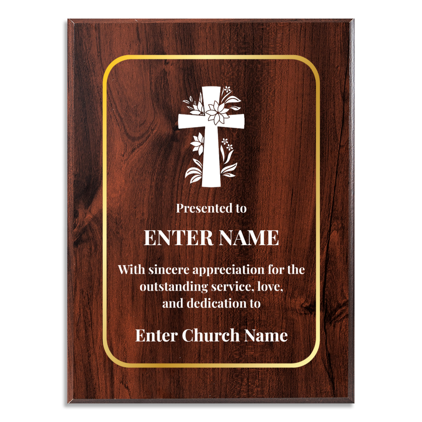Personalized Church Floral Cross 9" x 12" UV Printed Luxury Award