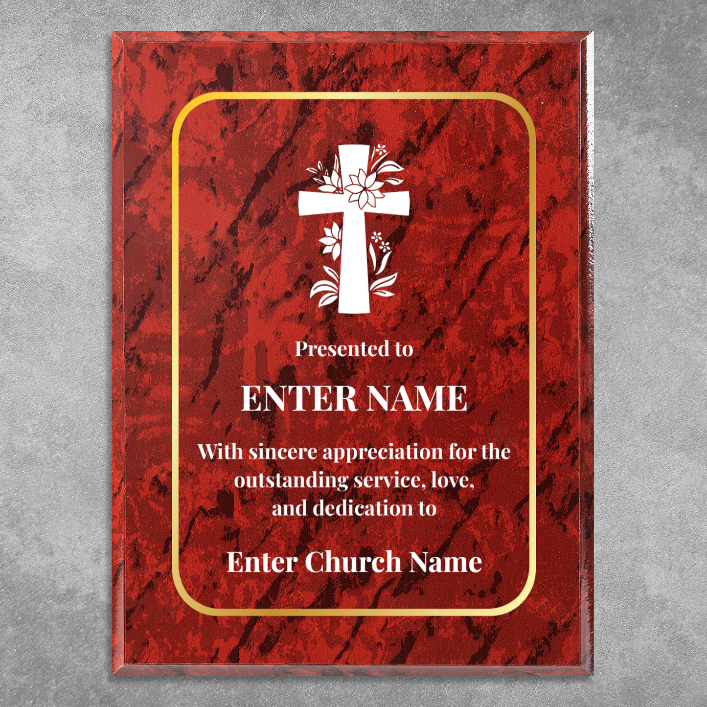 Personalized Church Floral Cross 9" x 12" UV Printed Luxury Award