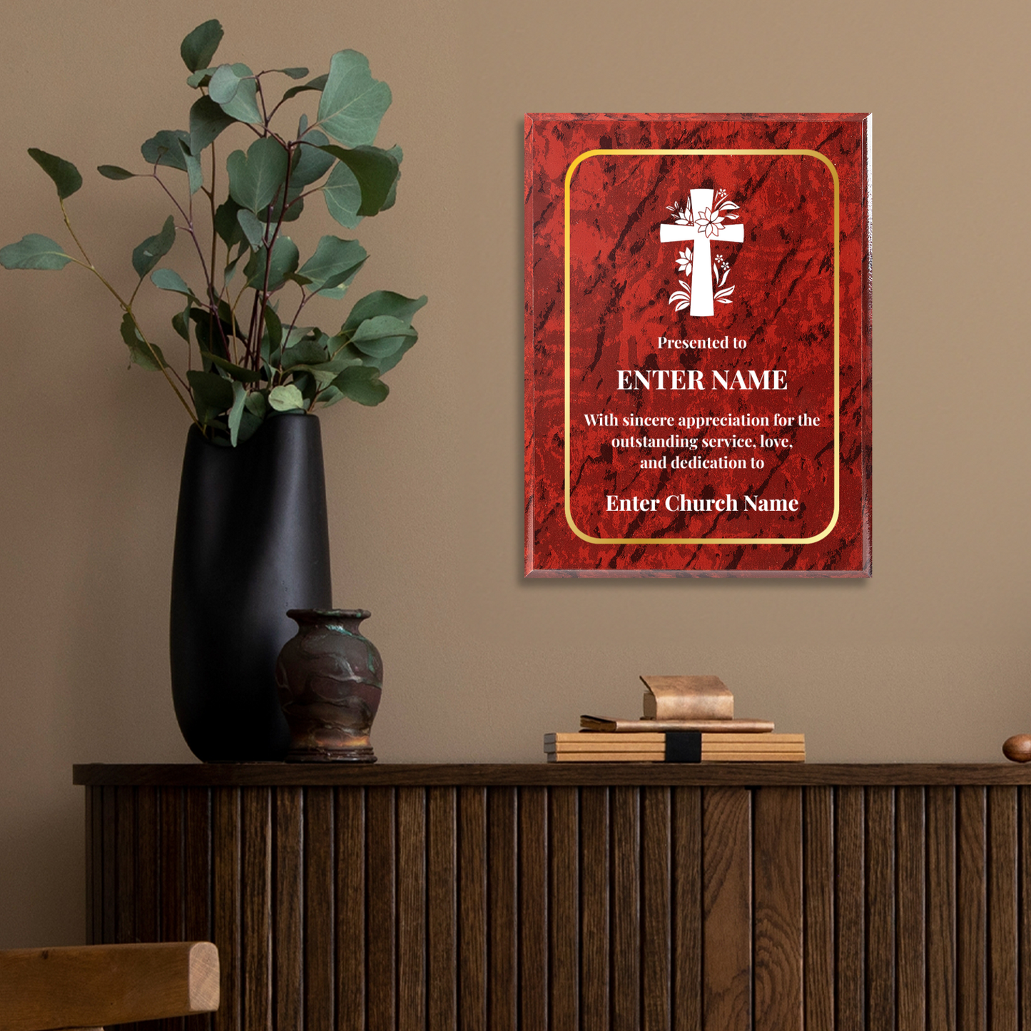 Personalized Church Floral Cross 9" x 12" UV Printed Luxury Award