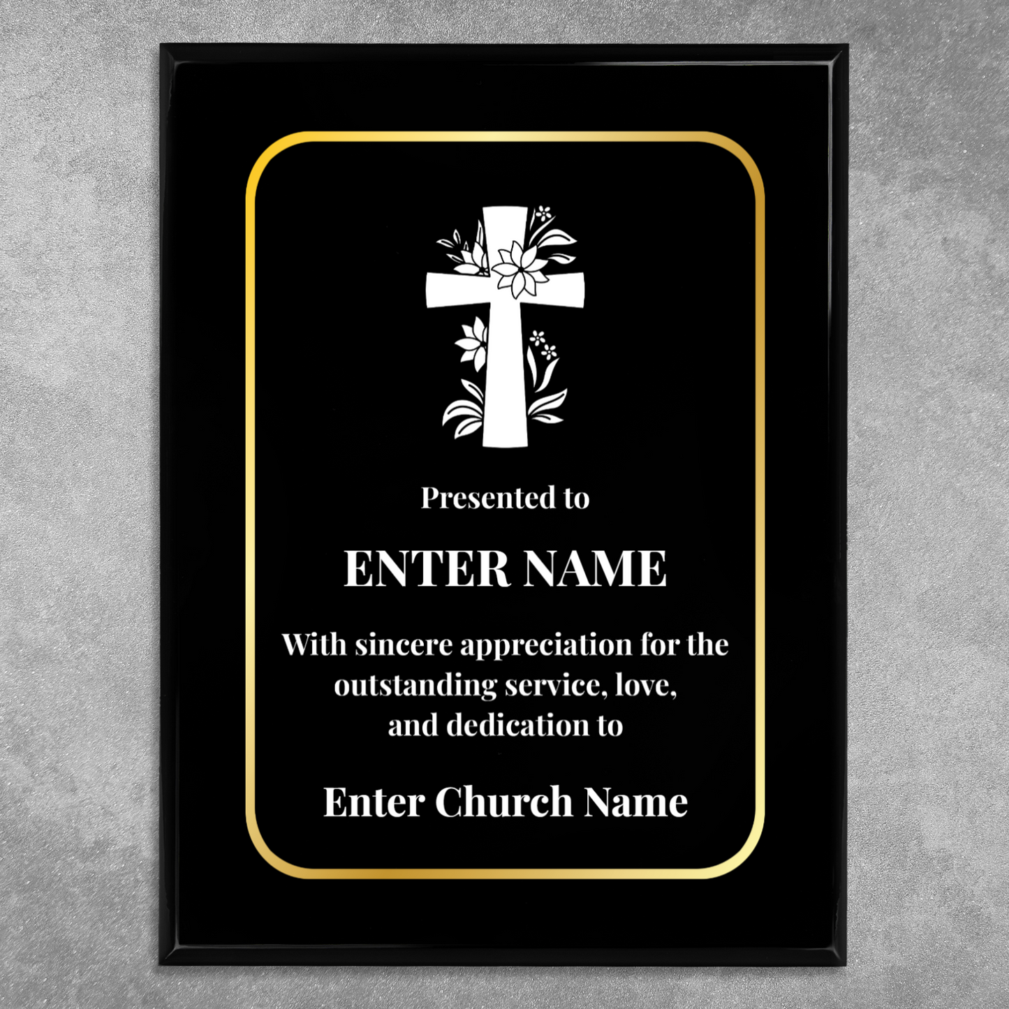 Personalized Church Floral Cross 9" x 12" UV Printed Luxury Award