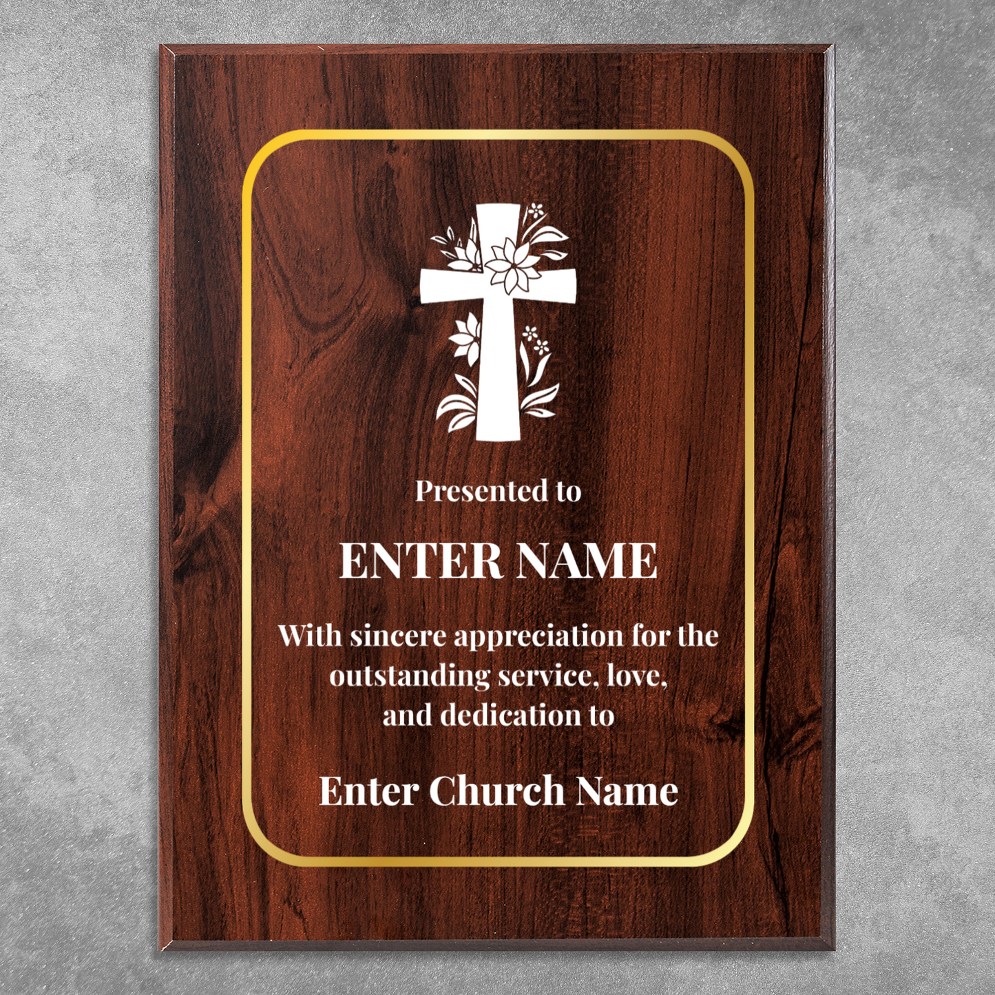 Personalized Church Floral Cross 9" x 12" UV Printed Luxury Award