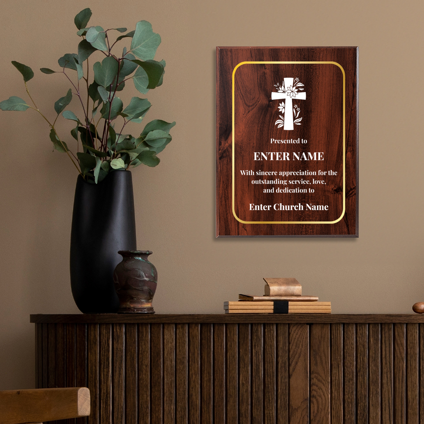 Personalized Church Floral Cross 9" x 12" UV Printed Luxury Award