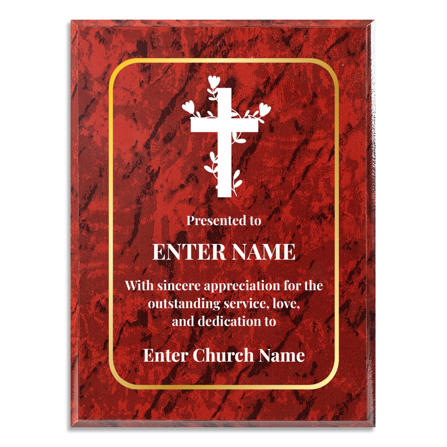Personalized Church Floral Cross 9" x 12" UV Printed Luxury Award 2