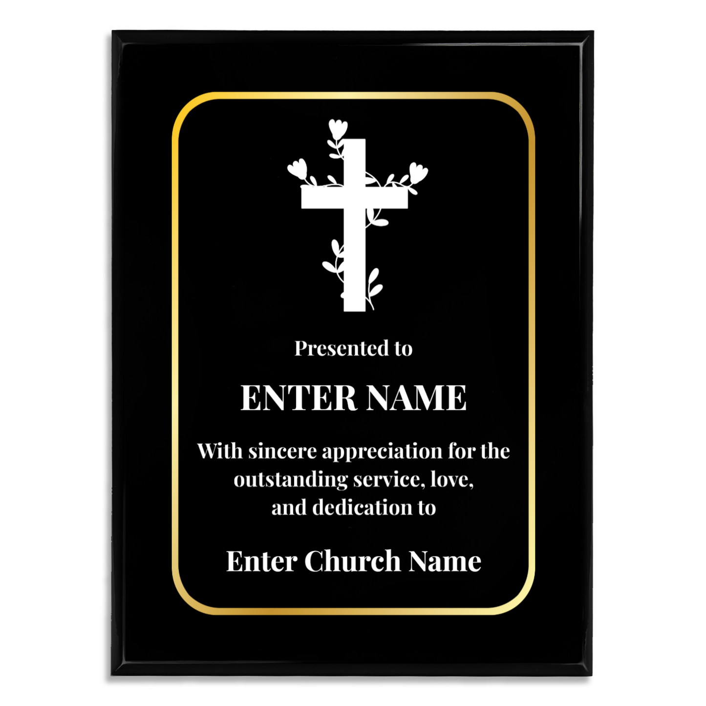 Personalized Church Floral Cross 9" x 12" UV Printed Luxury Award 2