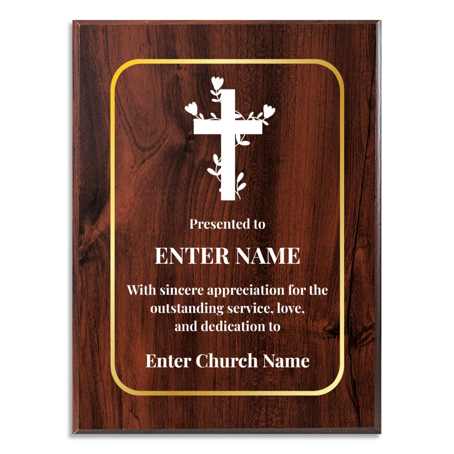 Personalized Church Floral Cross 9" x 12" UV Printed Luxury Award 2