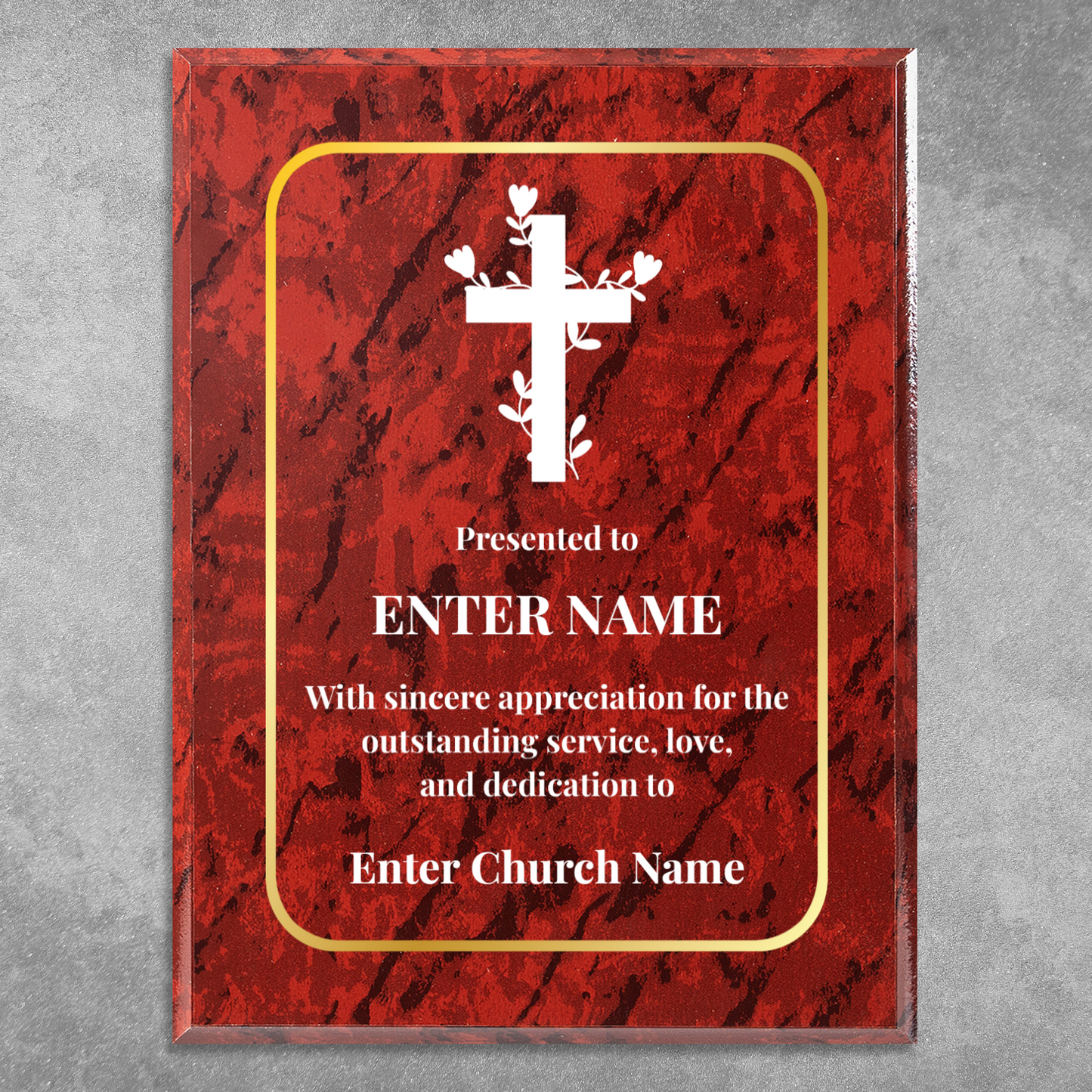 Personalized Church Floral Cross 9" x 12" UV Printed Luxury Award 2