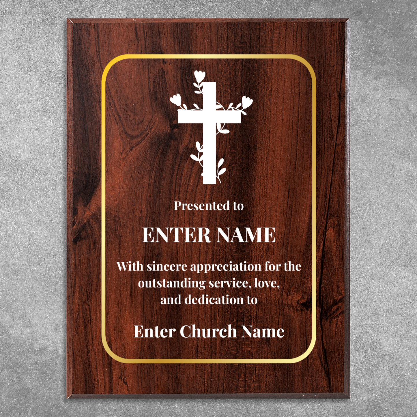 Personalized Church Floral Cross 9" x 12" UV Printed Luxury Award 2