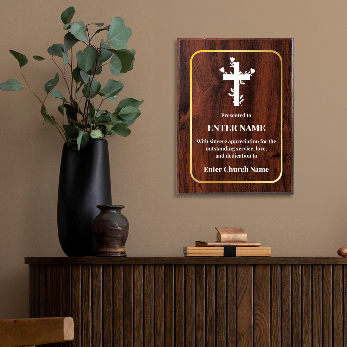 Personalized Church Floral Cross 9" x 12" UV Printed Luxury Award 2
