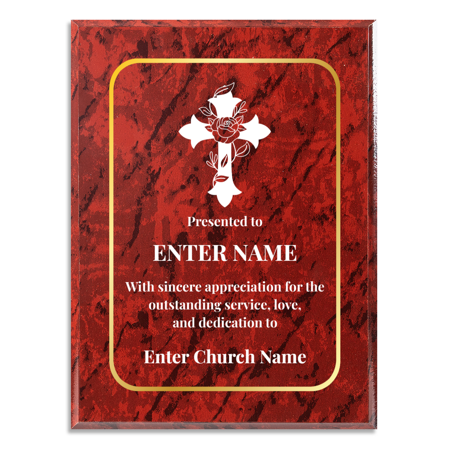 Personalized Church Floral Cross 9" x 12" UV Printed Luxury Award 3