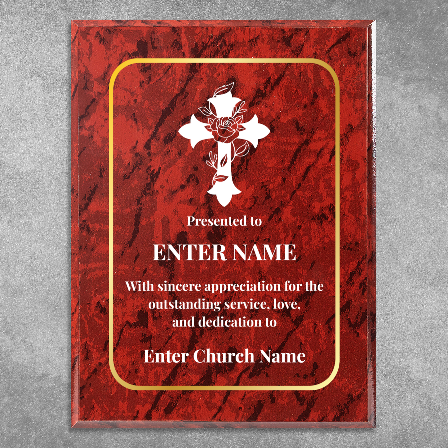 Personalized Church Floral Cross 9" x 12" UV Printed Luxury Award 3