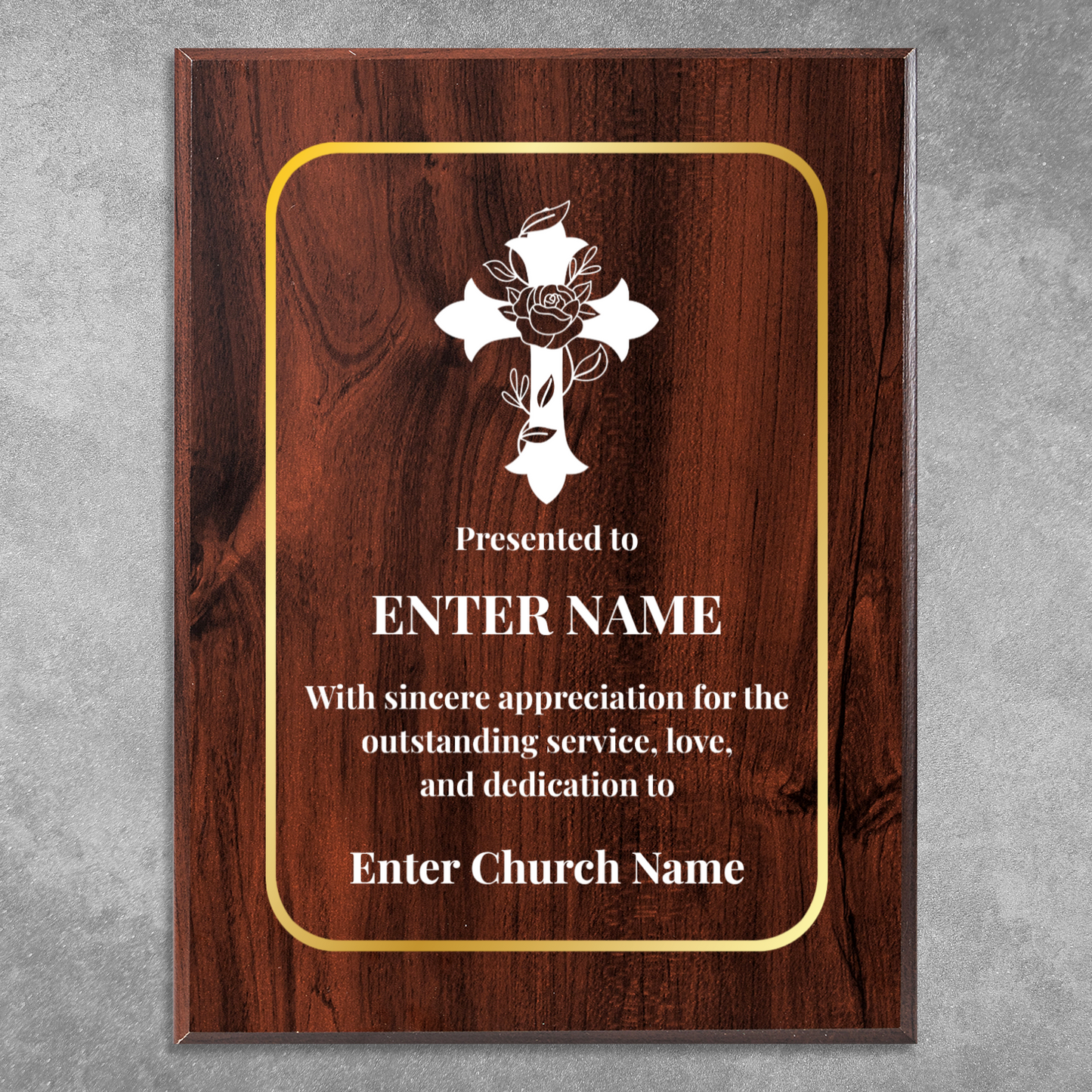 Personalized Church Floral Cross 9" x 12" UV Printed Luxury Award 3