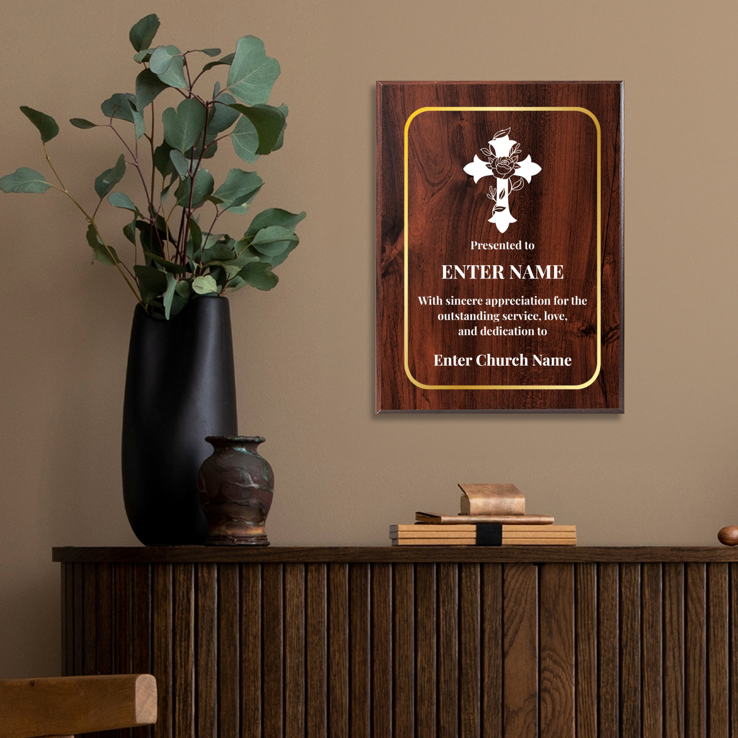 Personalized Church Floral Cross 9" x 12" UV Printed Luxury Award 3