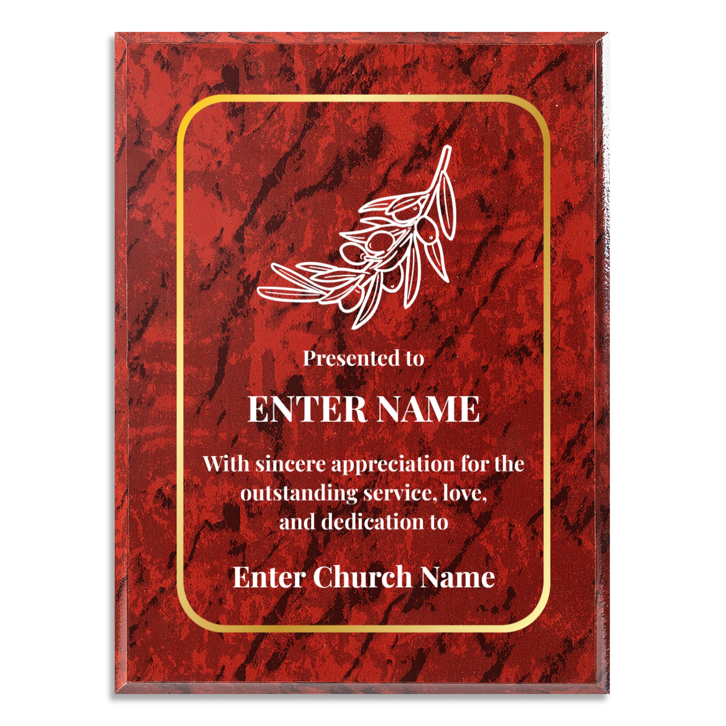Personalized Church Olive Branch 9" x 12" UV Printed Luxury Award