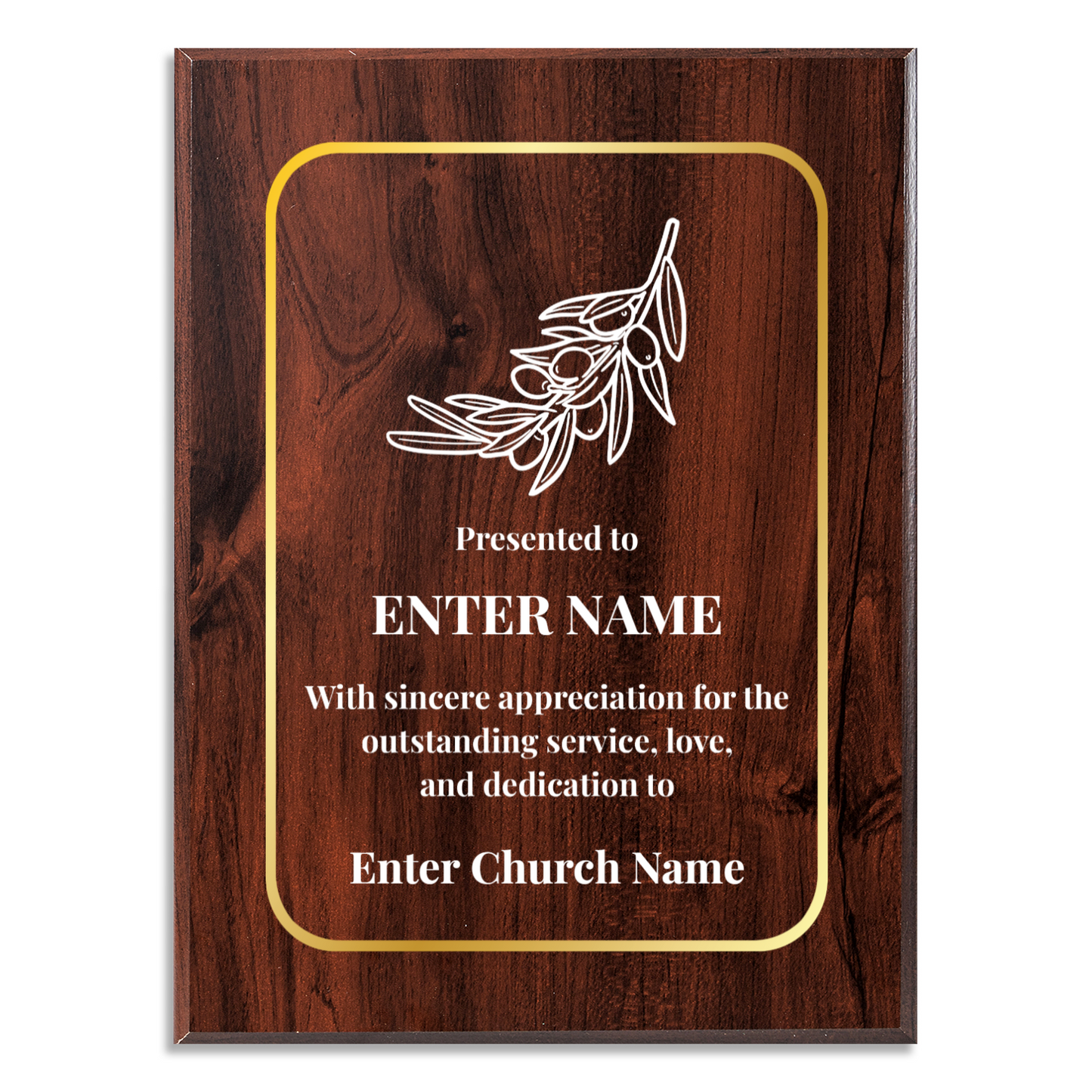 Personalized Church Olive Branch 9" x 12" UV Printed Luxury Award