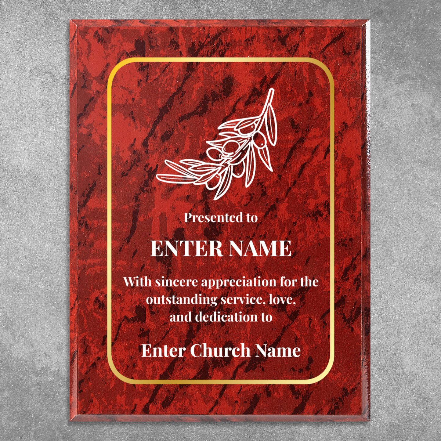 Personalized Church Olive Branch 9" x 12" UV Printed Luxury Award