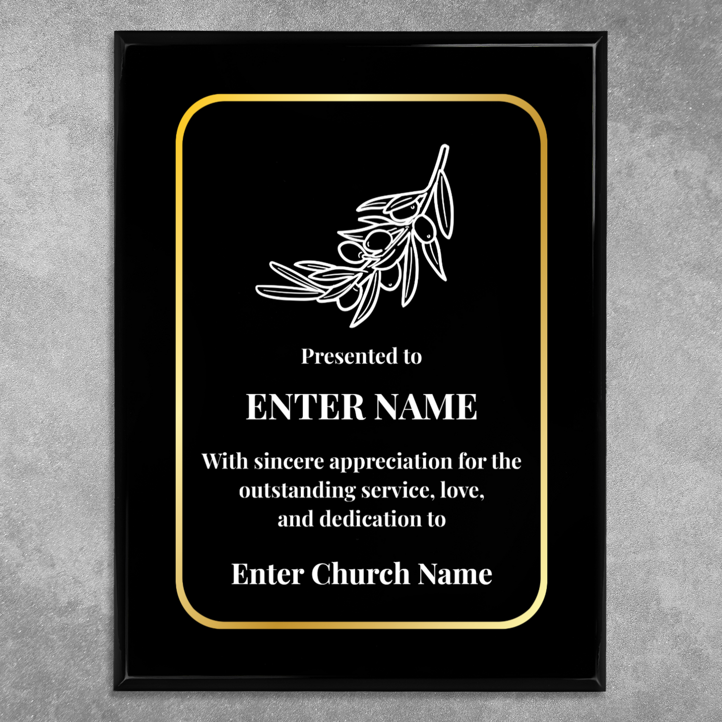 Personalized Church Olive Branch 9" x 12" UV Printed Luxury Award