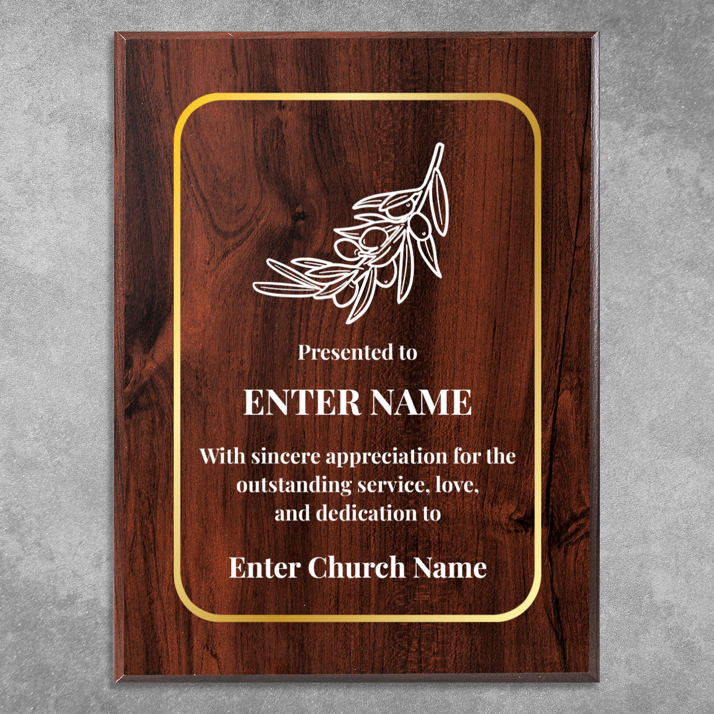 Personalized Church Olive Branch 9" x 12" UV Printed Luxury Award