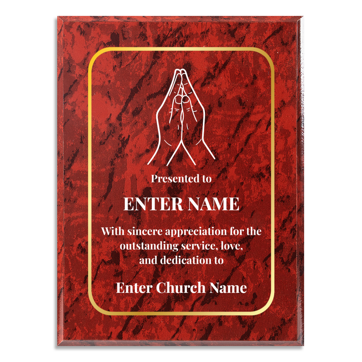 Personalized Church Praying Hands 9" x 12" UV Printed Luxury Award