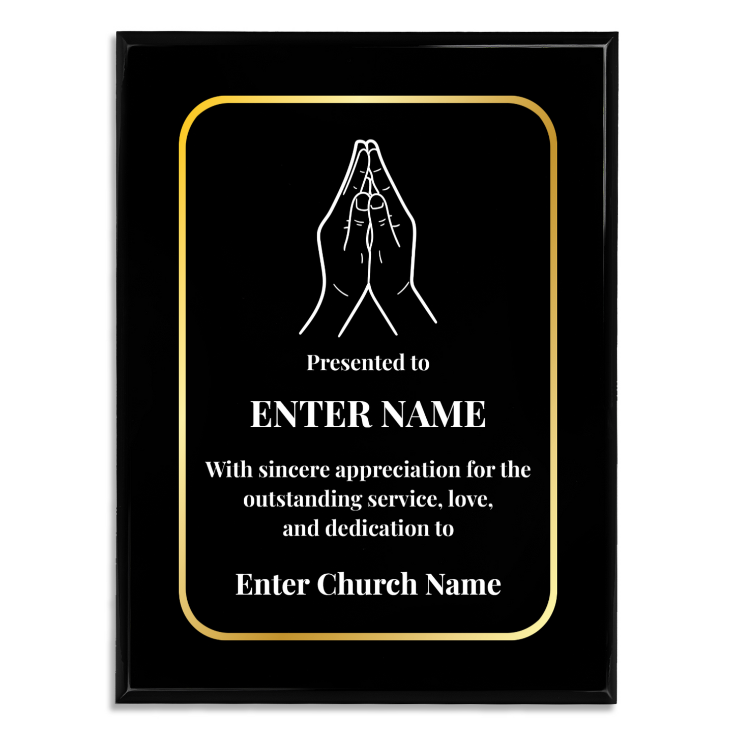 Personalized Church Praying Hands 9" x 12" UV Printed Luxury Award