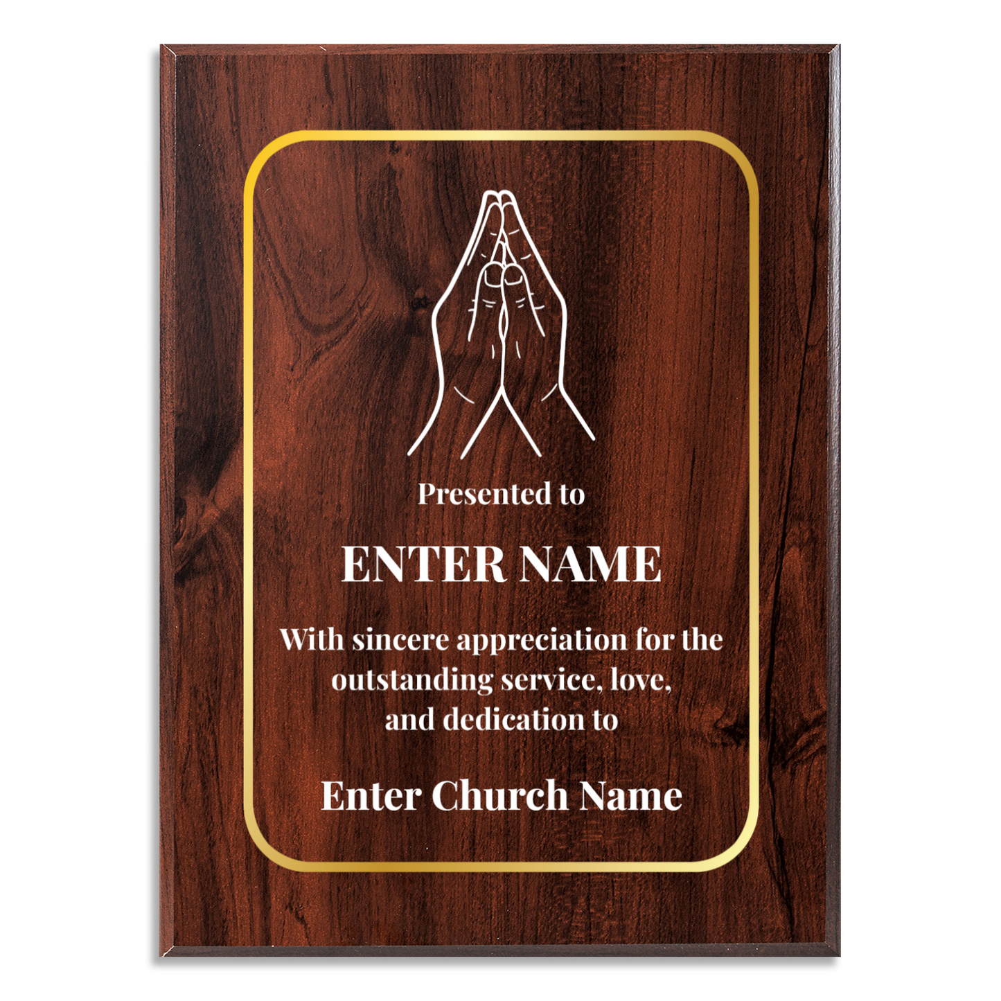 Personalized Church Praying Hands 9" x 12" UV Printed Luxury Award