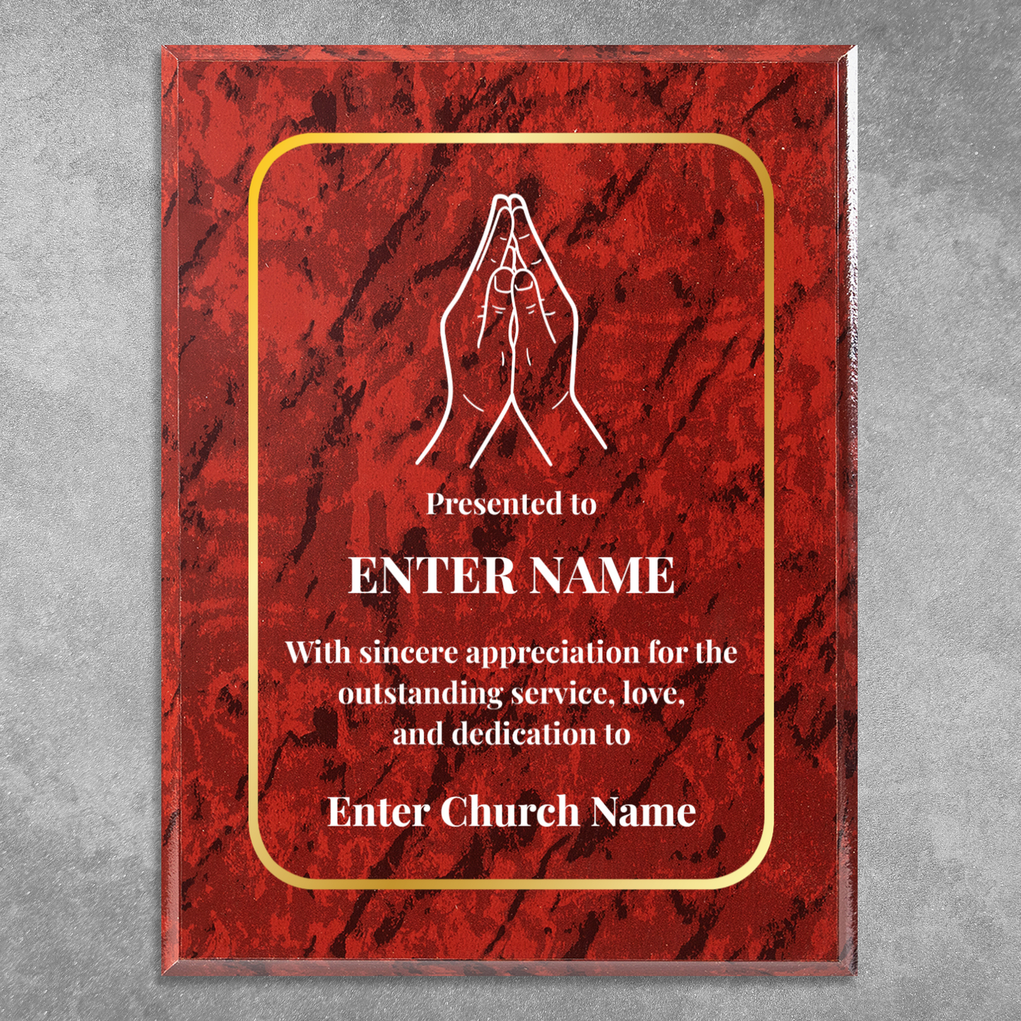 Personalized Church Praying Hands 9" x 12" UV Printed Luxury Award