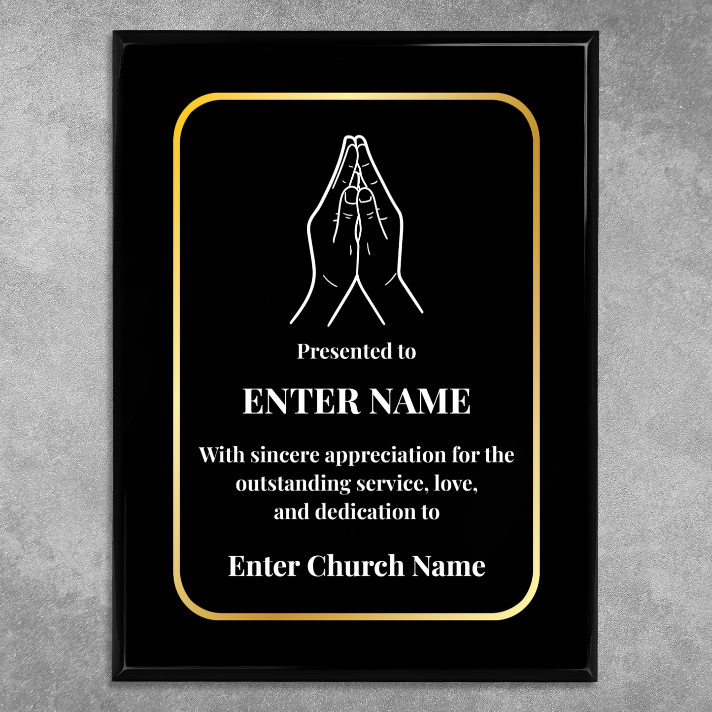 Personalized Church Praying Hands 9" x 12" UV Printed Luxury Award