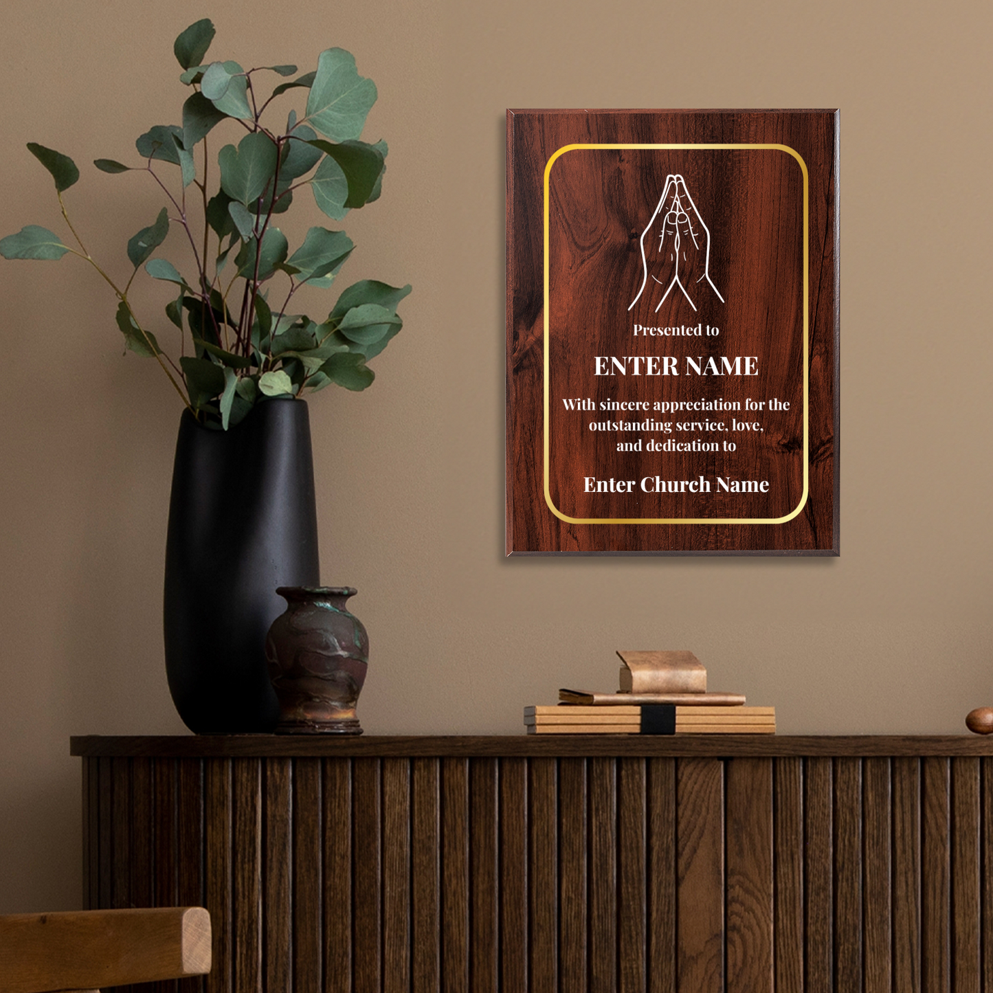 Personalized Church Praying Hands 9" x 12" UV Printed Luxury Award