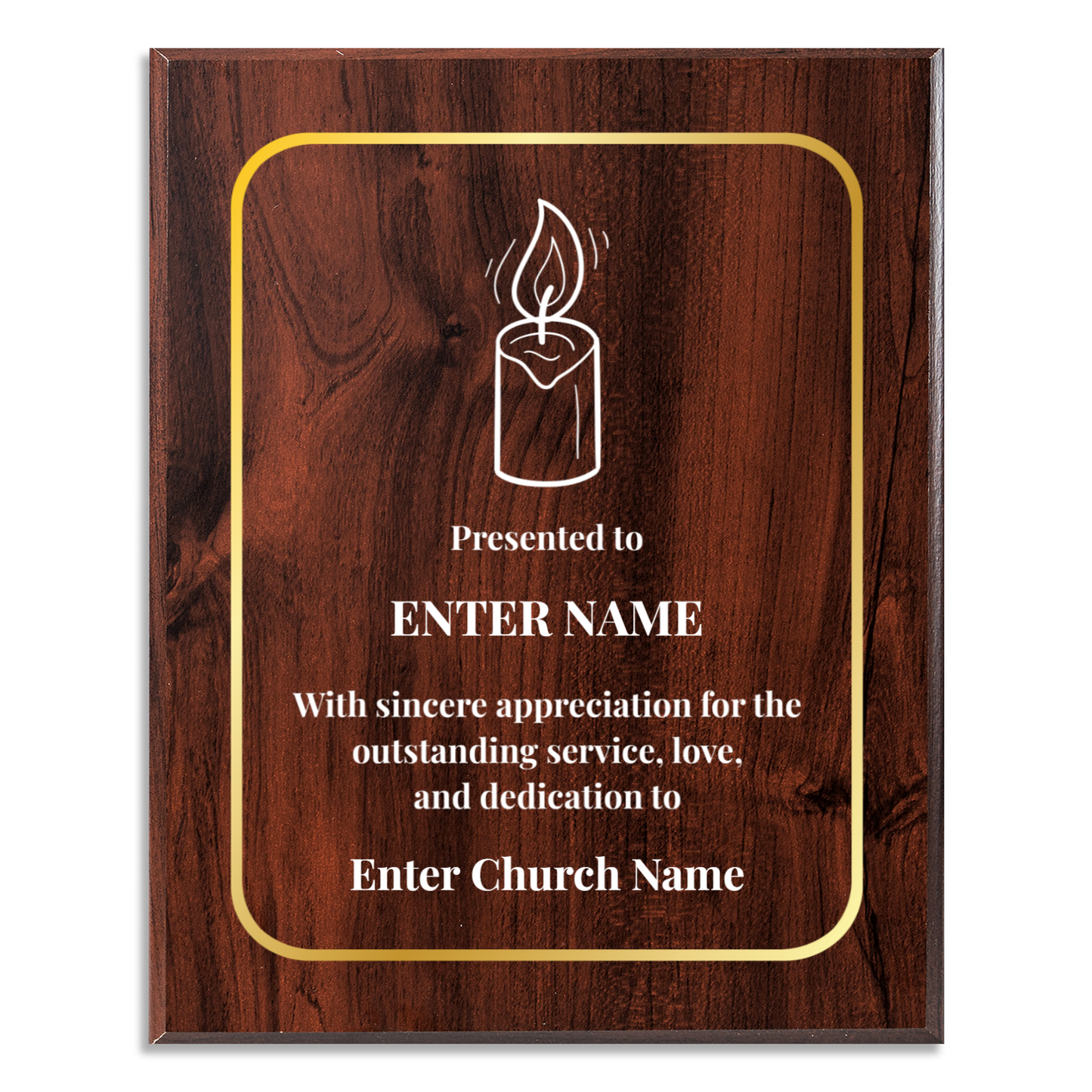 Personalized Church Candle 10.5" x 13" UV Printed Luxury Award