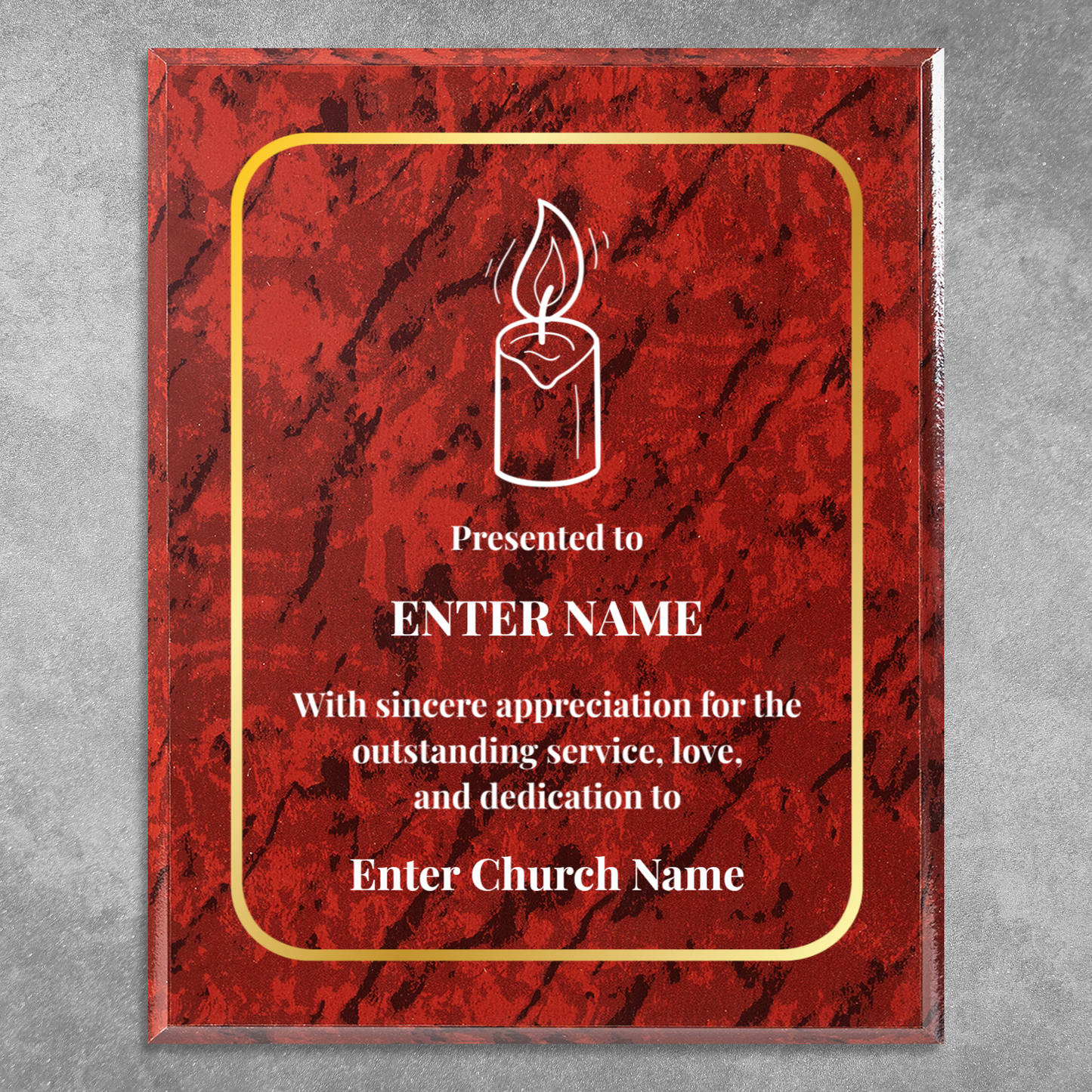 Personalized Church Candle 10.5" x 13" UV Printed Luxury Award