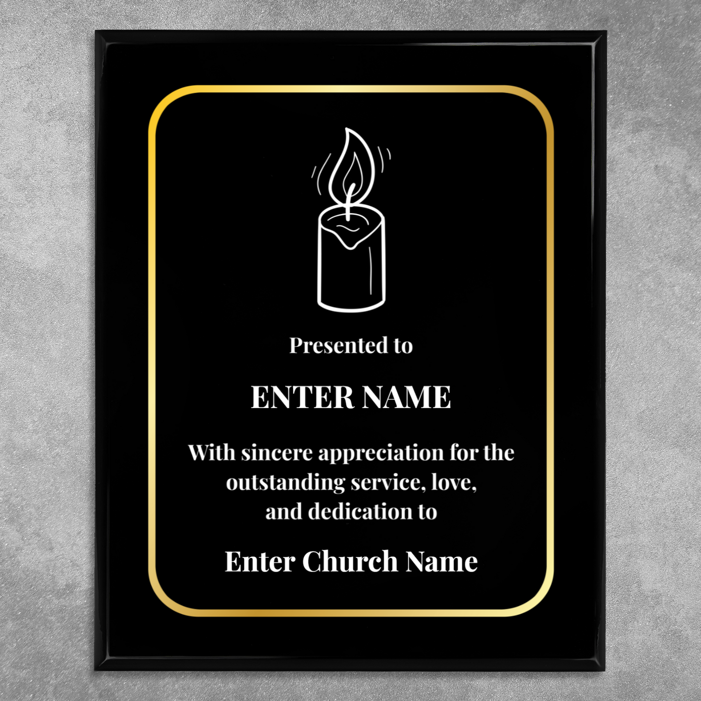 Personalized Church Candle 10.5" x 13" UV Printed Luxury Award