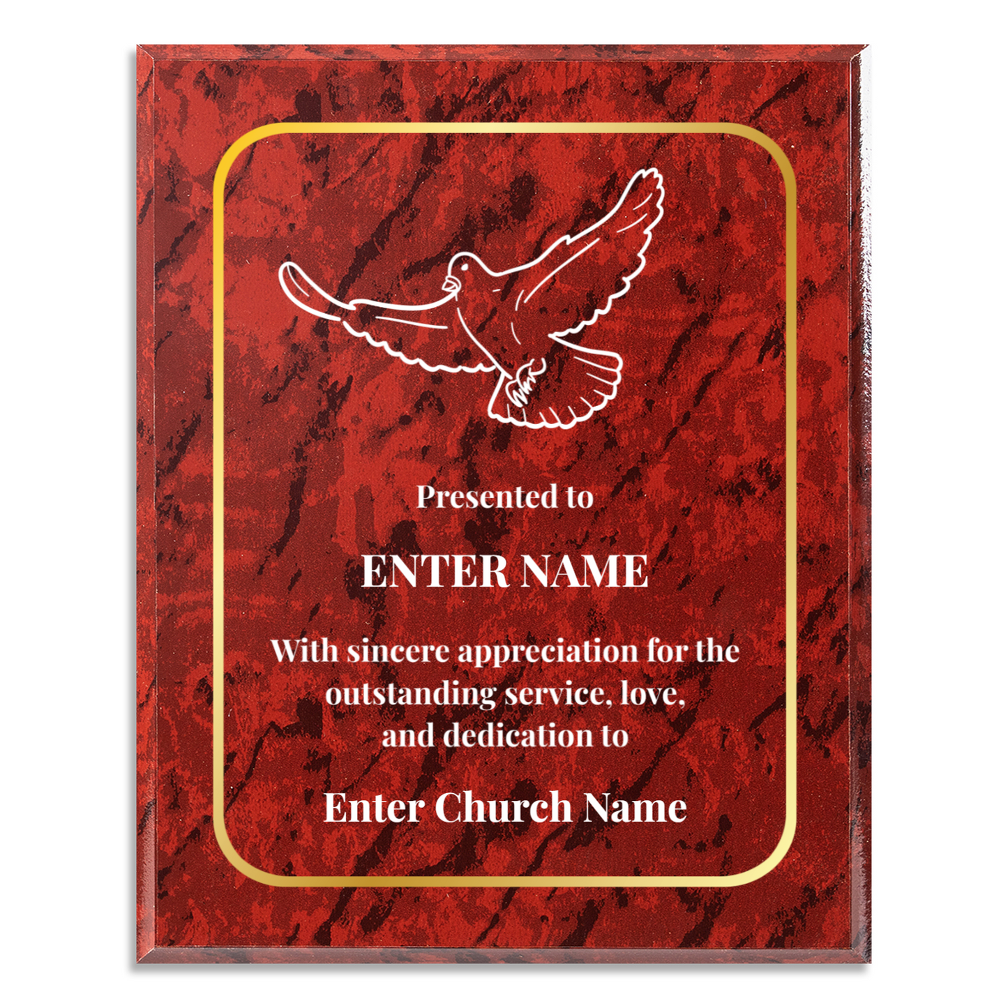 Personalized Church Dove Of Peace 10.5" x 13" UV Printed Luxury Award