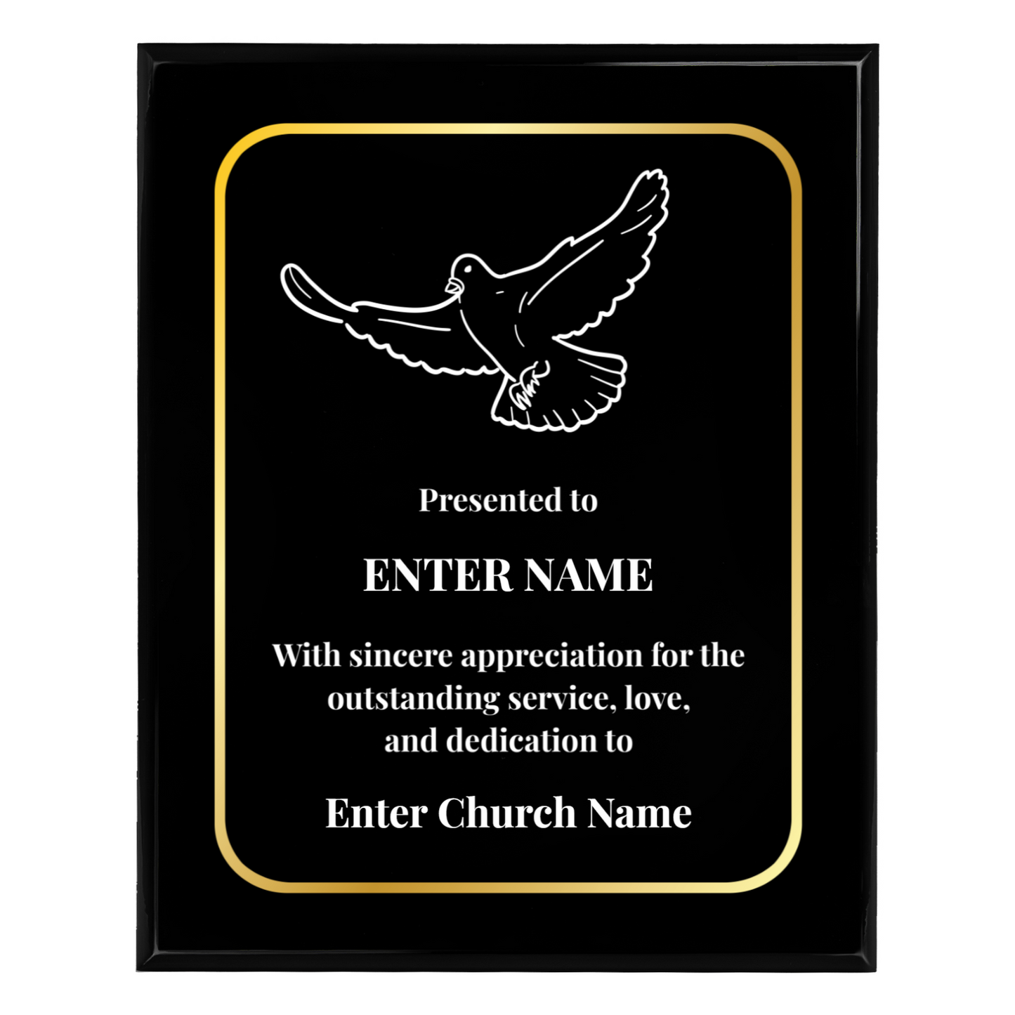 Personalized Church Dove Of Peace 10.5" x 13" UV Printed Luxury Award