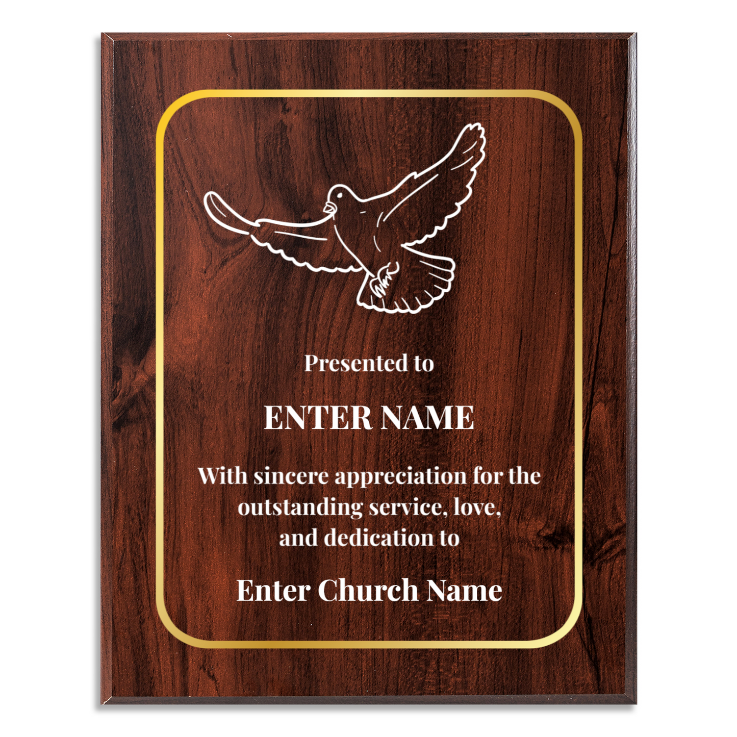 Personalized Church Dove Of Peace 10.5" x 13" UV Printed Luxury Award