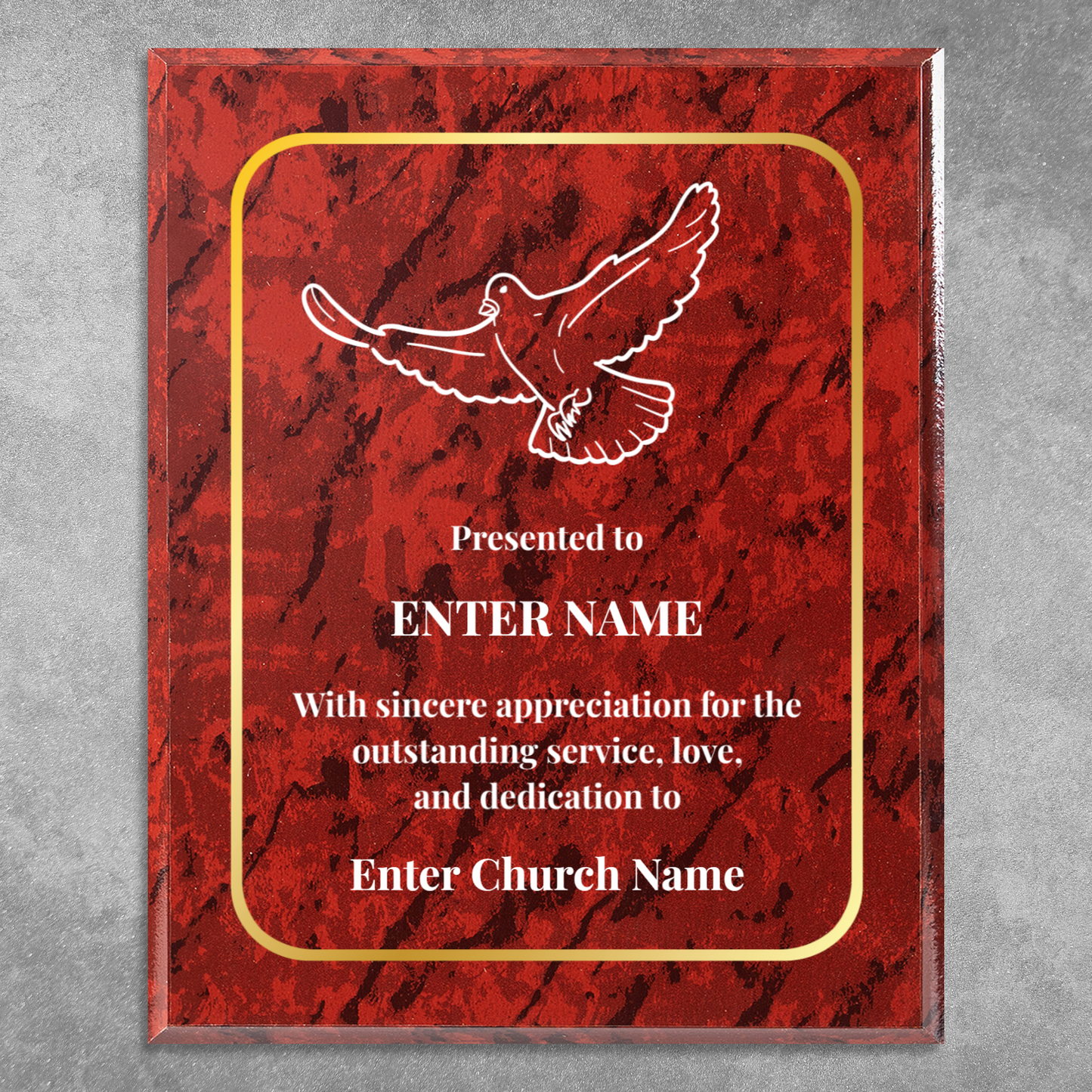 Personalized Church Dove Of Peace 10.5" x 13" UV Printed Luxury Award