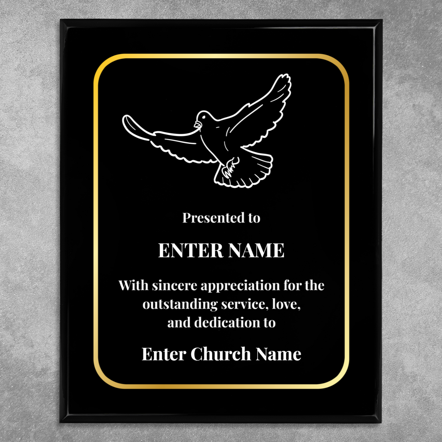 Personalized Church Dove Of Peace 10.5" x 13" UV Printed Luxury Award