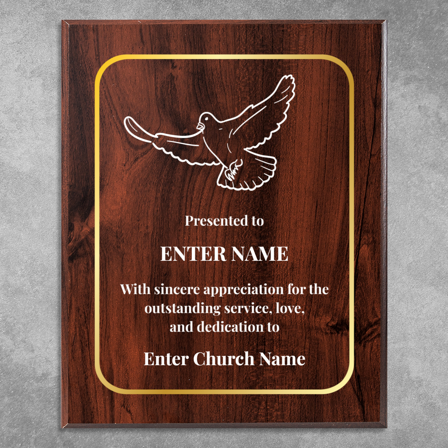 Personalized Church Dove Of Peace 10.5" x 13" UV Printed Luxury Award