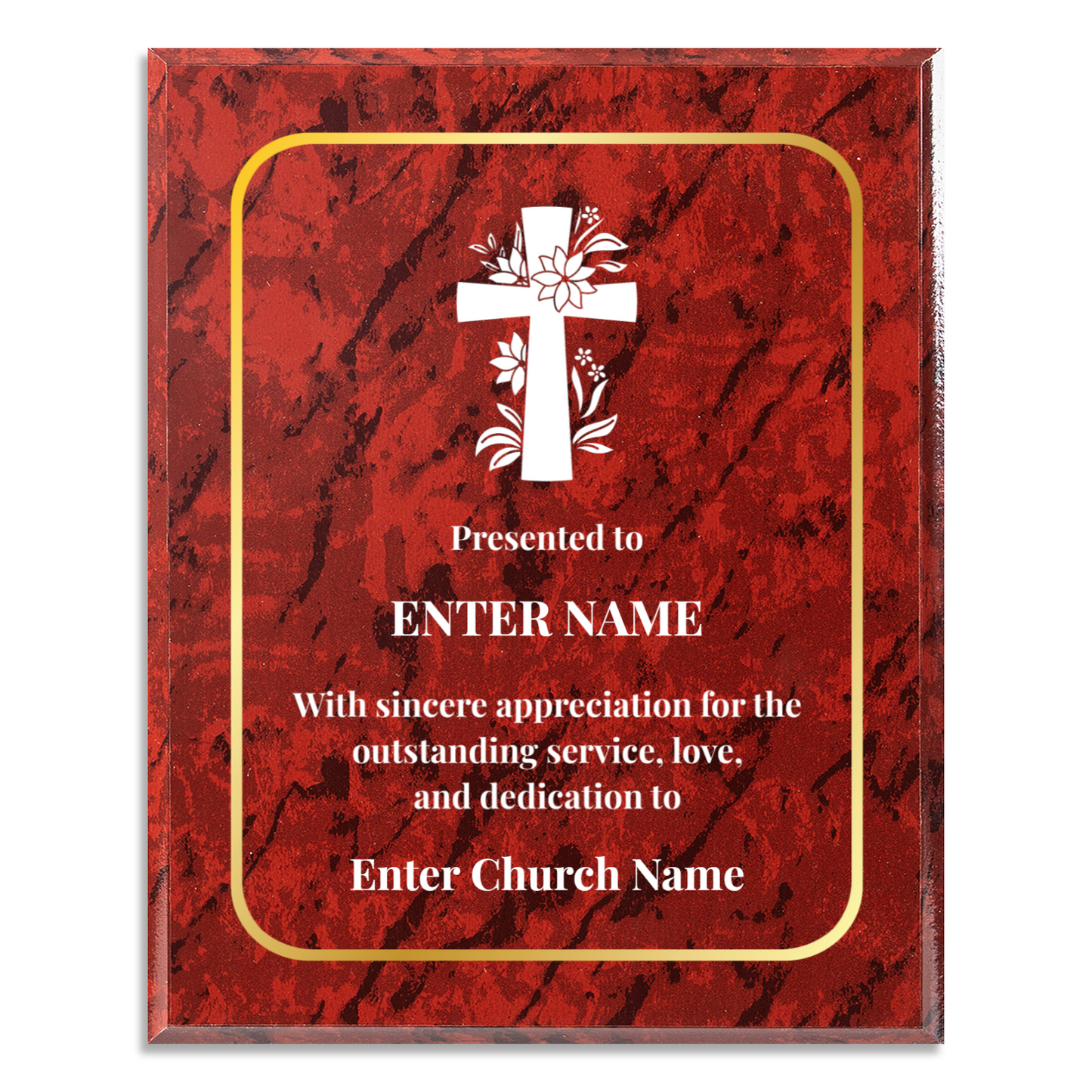 Personalized Church Floral Cross 10.5" x 13" UV Printed Luxury Award