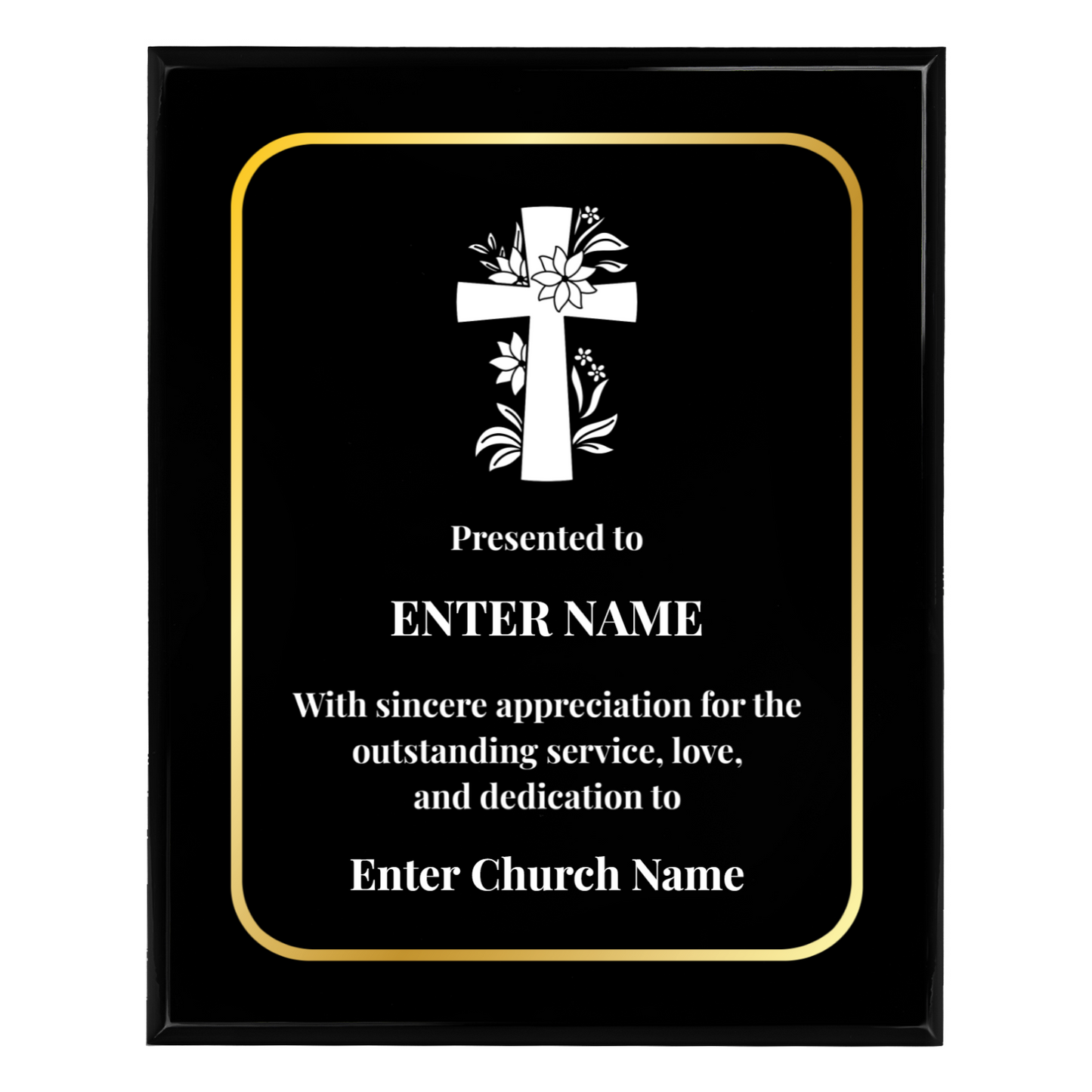Personalized Church Floral Cross 10.5" x 13" UV Printed Luxury Award