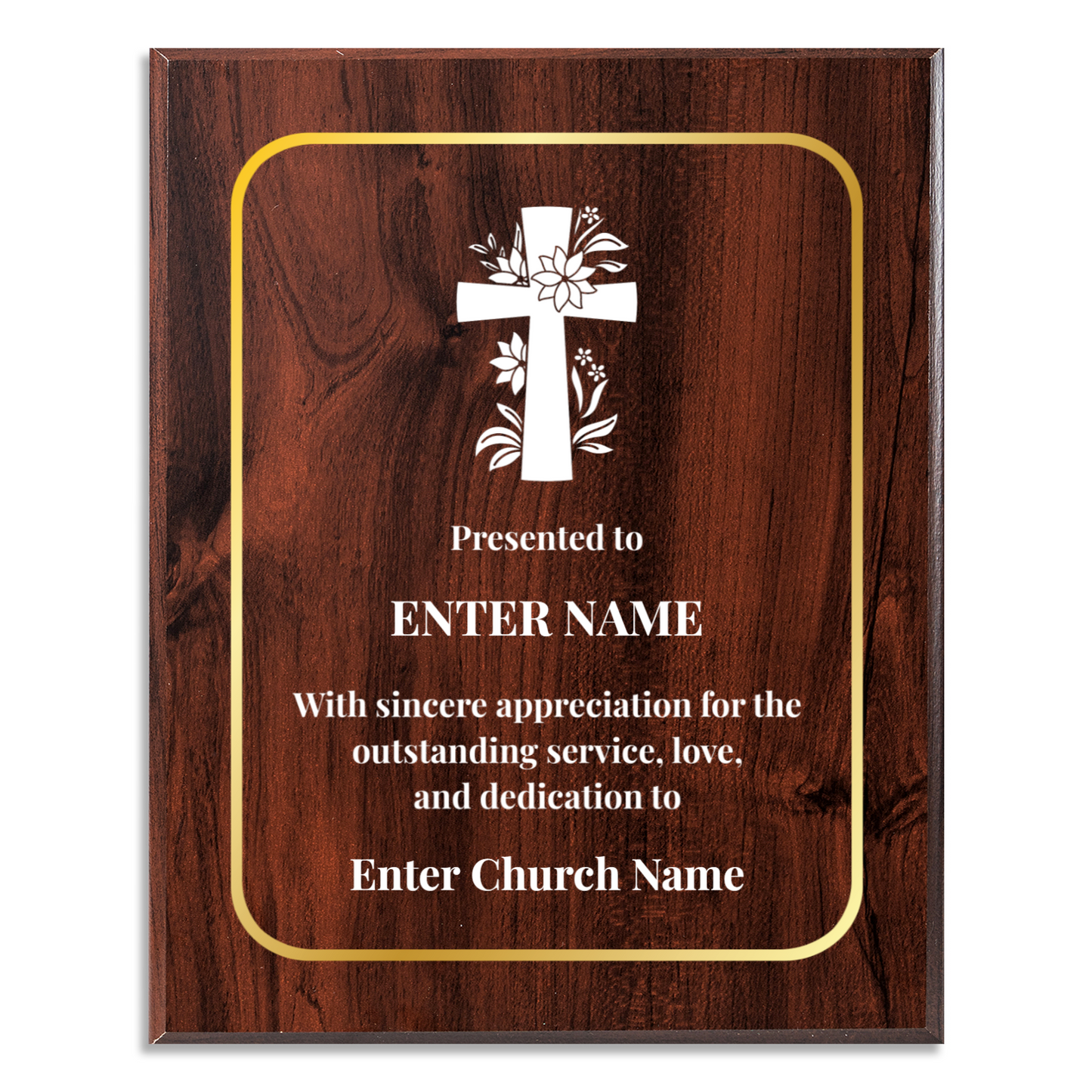 Personalized Church Floral Cross 10.5" x 13" UV Printed Luxury Award