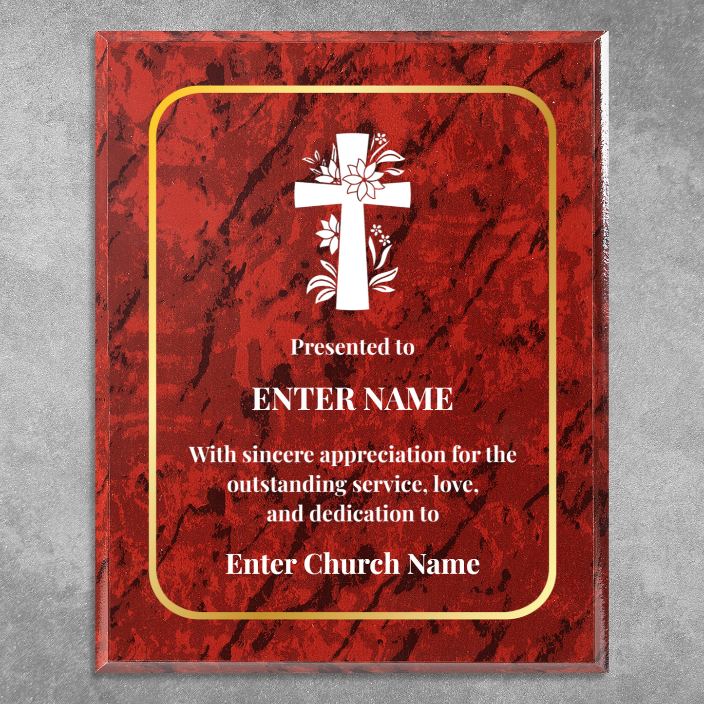 Personalized Church Floral Cross 10.5" x 13" UV Printed Luxury Award