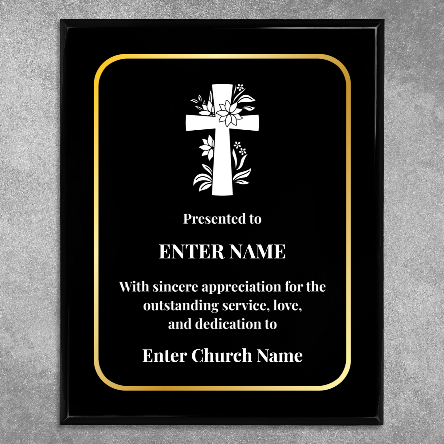 Personalized Church Floral Cross 10.5" x 13" UV Printed Luxury Award