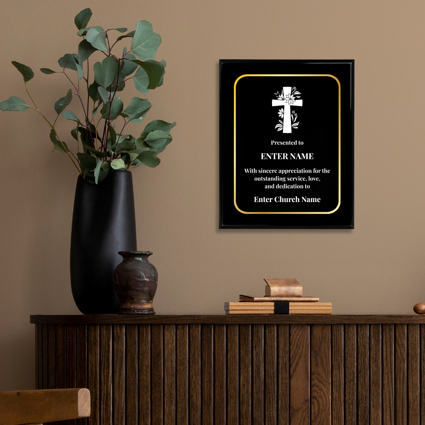 Personalized Church Floral Cross 10.5" x 13" UV Printed Luxury Award