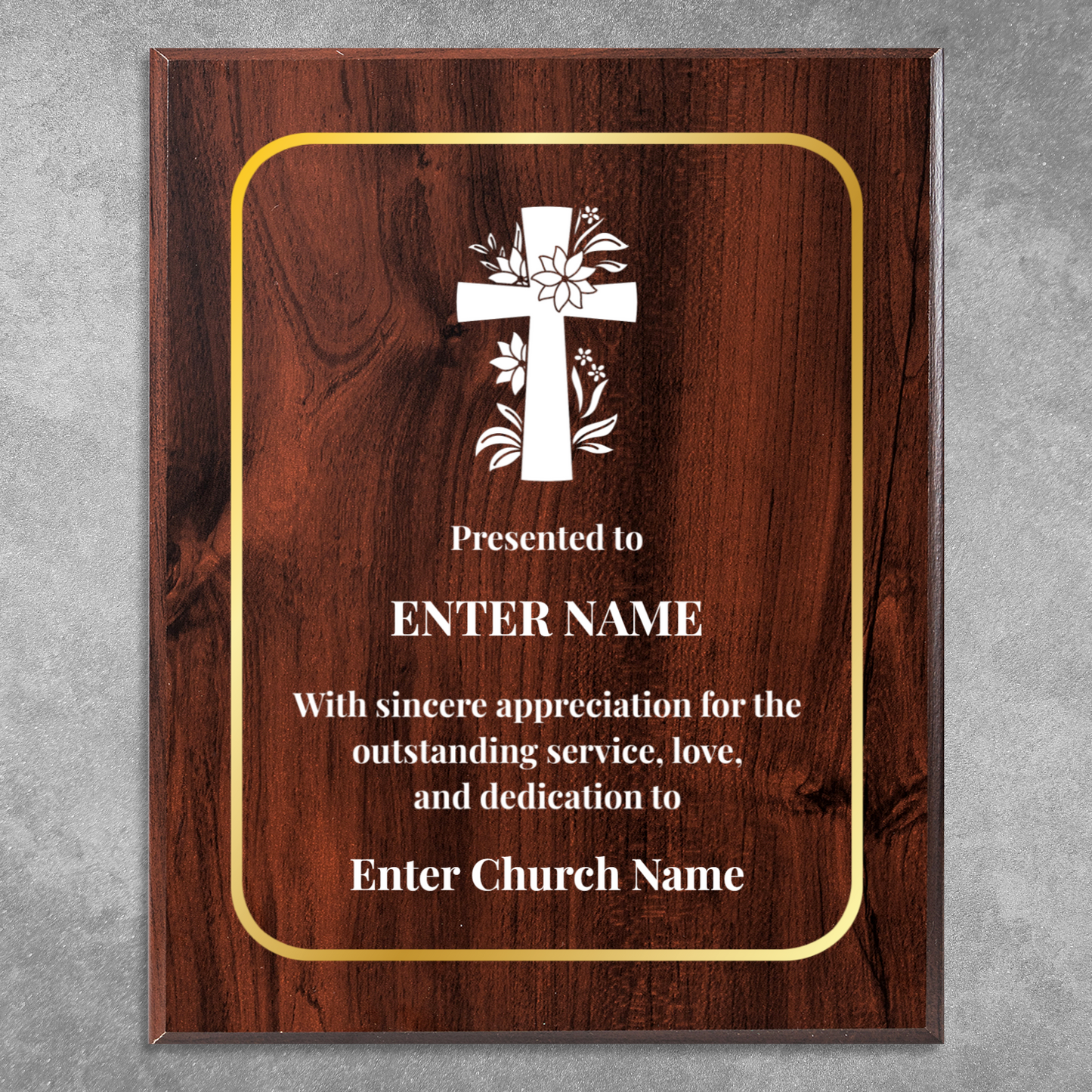 Personalized Church Floral Cross 10.5" x 13" UV Printed Luxury Award